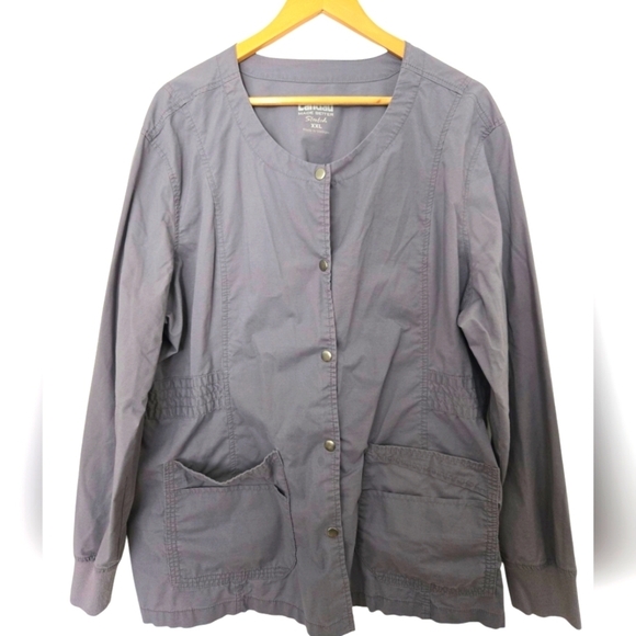 Landau Jackets & Blazers - Landau Gray Utility Scrub Jacket with Round Neck Size XXL